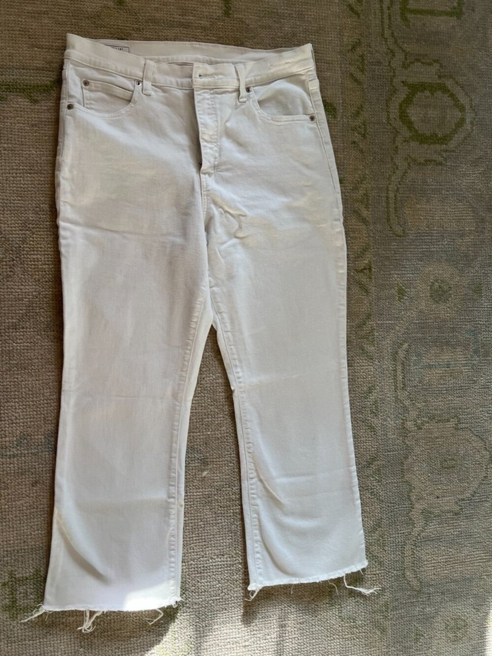 Gap High Rise Kick Fit Jeans 32 14 White Raw Hem Cropped Flare